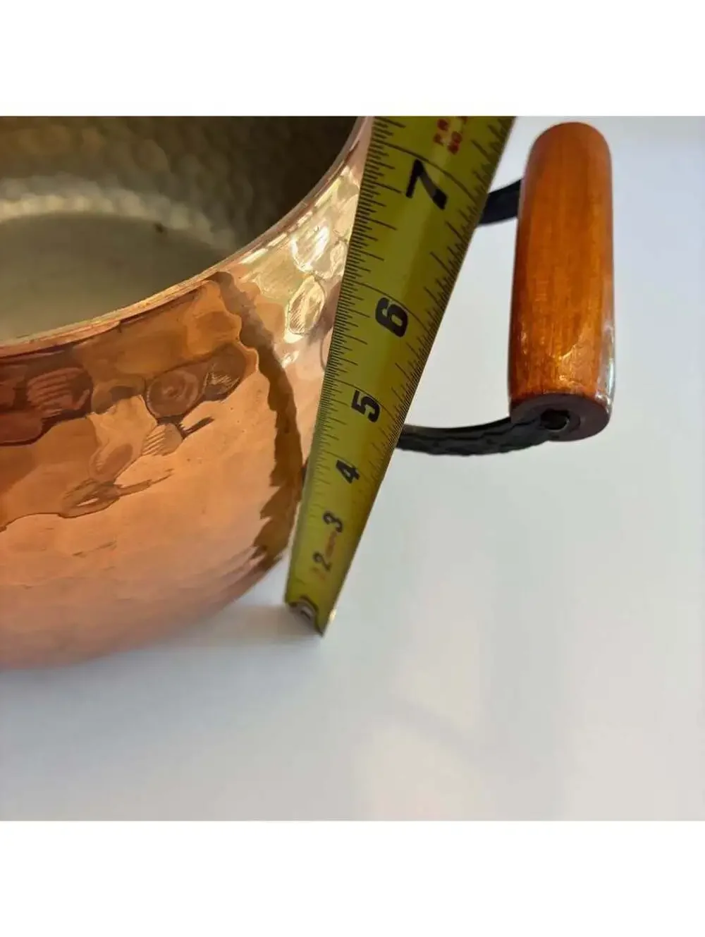 Vintage Hammered Copper Pot Wrought Iron Wood Handles Rustic Country Kitchen